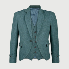 Blue Tweed Wool Argyll Kilt Jacket with 5-Button Vest 