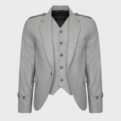 Custom Made Scottish Argyle Jacket & Waistcoat - Light Grey Formal Kilt Outfit for Men