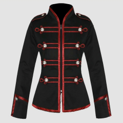 Red and Black Gothic Military Jacket | Steampunk Parade Coat for Men | Punk Rock Band Uniform