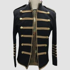 Slim Fit Military Hussar Jacket for Men  Gold Braid Design