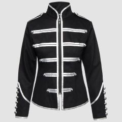 Black Military Drummer Parade Jacket  Zip Up Banned Style Band Uniform Jacket