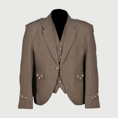 Brown Tweed Wool Argyle Kilt Jacket with 5-Button Vest