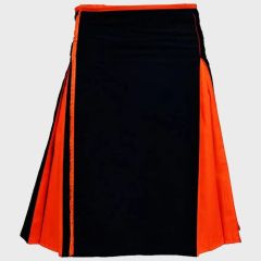 Orange & Black Cotton Hybrid Utility Kilt For Men