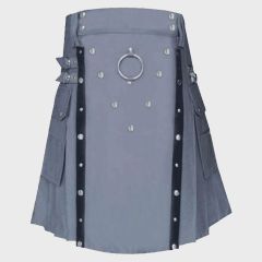 Grey Utility Kilt With Leather Straps