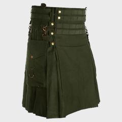 Deluxe Olive Green Modern Utility Kilt For Men