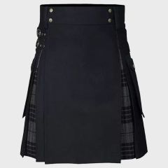 Black Cotton & Gray Watch Tartan Hybrid Utility Kilt