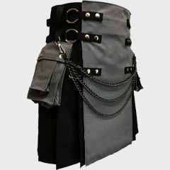 Black & Grey with Chains Hybrid Utility Kilt For Men