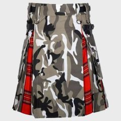 Royal Stewart & Urban Camo Utility Kilt with Cargo Pockets Hybrid Modern Kilt