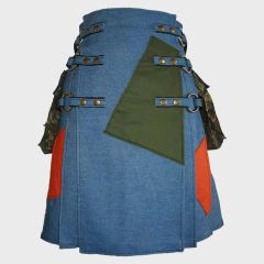 Blue Jean Denim Utility Kilt with Cargo Pockets