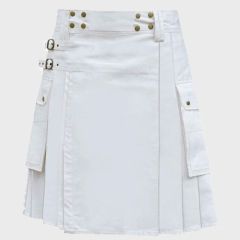 White Utility Kilt With Cargo Pockets