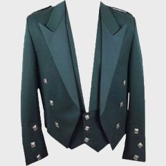 100 % Wool Green Prince Charlie Jacket with Waistcoat for Men