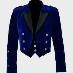 Blue Velvet Prince Charlie Jacket With Waistcoat
