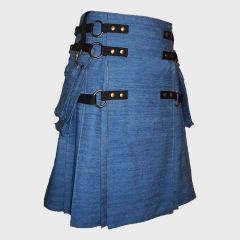Blue Denim Cargo Fashion Utility Kilt