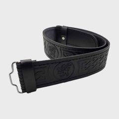 Lion Embossed Black Leather Kilt Belt
