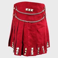 New Red Fashion With Silver Chain Utility Kilt