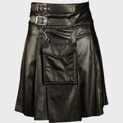 Black Gothic Leather Utility Kilt for Men