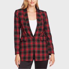 Vince Camuto Women's Holiday Tartan Notch Collar Bl
