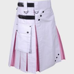 White & Pink with Black Strap Hybrid Utility Kilt