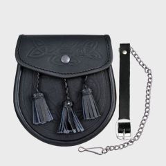 Celtic Embossed Black Leather Sporran