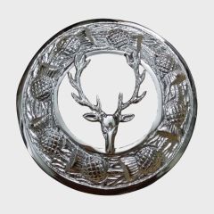 Stag Head Chrome Fly Plaid Brooch