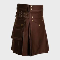 Brown Utility Kilt & Straps Style With Cargo Pockets