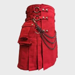 Red Canvas Cloth Straps Utility Kilt For Men
