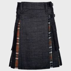 Campbell Tartan & Black Denim Hybrid Utility Kilt For Men