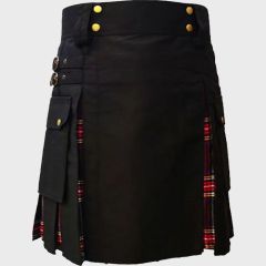 Men Black Stewart Hybrid Tartan Kilt