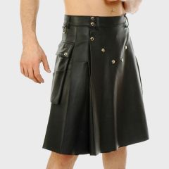 Black Leather Kilt for Men