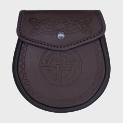 Scottish Double Embossed Brown Leather Sporran