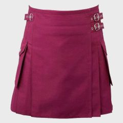 Women's Maroon Cotton Jeans Utility Kilt