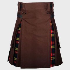 Buchanan Tartan & Brown Hybrid Utility Kilt For Men