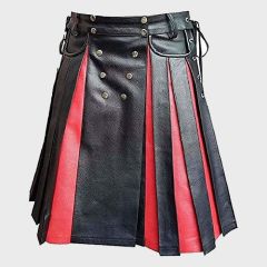 Black and Red Gladiator Pleated Leather KILT 