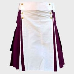 White & Burgundy Color Cotton Utility Kilt