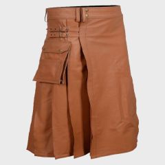 Brown Leather Utility Kilt For Men
