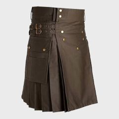 Gray Utility Kilt Straps Style With Cargo Pockets