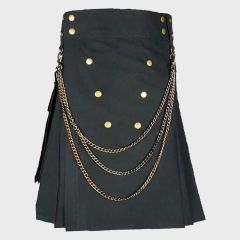 Black Fashion Utility Kilt For Men