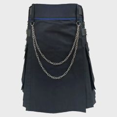 Black Modern Utility Kilt With Silver Chain