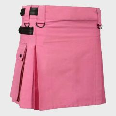 Women Pink Utility Kilt With Leather Straps