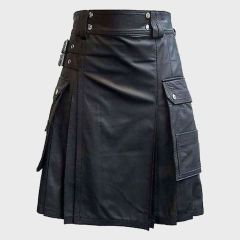 Black Leather Kilt with Cargo Pockets
