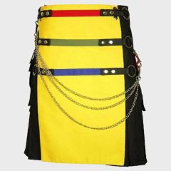 Black and Yellow Fashion Utility Kilt