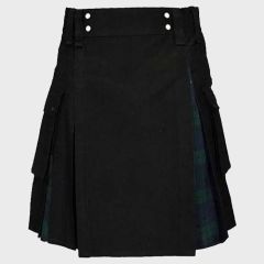 Black Hybrid Kilt With Black Watch Tartan