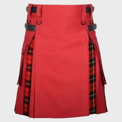 Red Utility Hybrid Kilt With Wallace Tartan