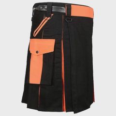 Black & Orange Utility Kilt For Men