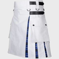 Ramsay Blue Tartan & White Cotton Hybrid Utility Kilt For Men