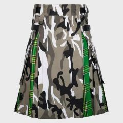 Irish Tartan & Urban Camo Utility Kilt with Cargo Pockets Hybrid Modern Kilt