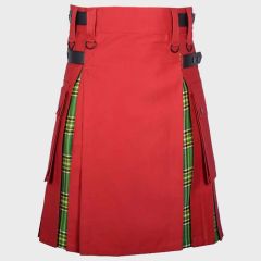 Red Cotton & Irish Tartan Hybrid Utility Kilt 