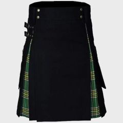 Black Utility Kilt & Irish Tartan Hybrid Kilt For Men