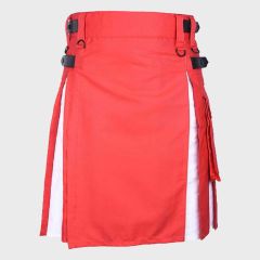 Red & White Hybrid Utility Kilt For Men