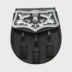 Large Thistle Plate Black Leather Sporran